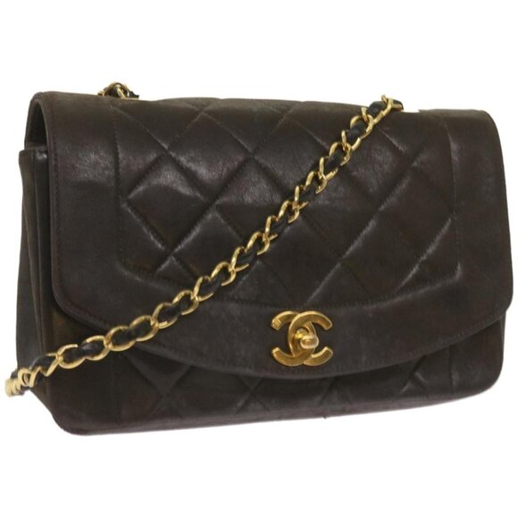 CHANEL Diana Matelasse Chain Shoulder Bag Leather Black CC Auth 66875 - Picture 1 of 16